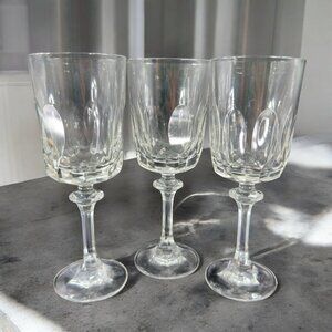 Tiffin Franciscan Atwater Stem Goblet Clear Crystal Heavy Cups Glasses Set 3 VTG